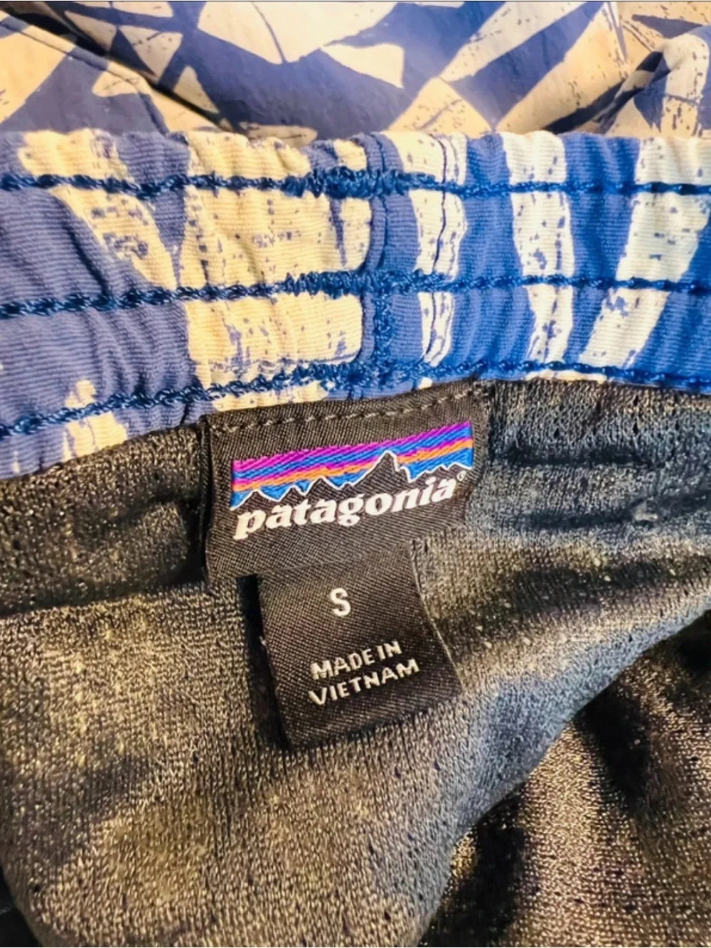 Patagonia Blue & White Geometric Print swimming Shorts
